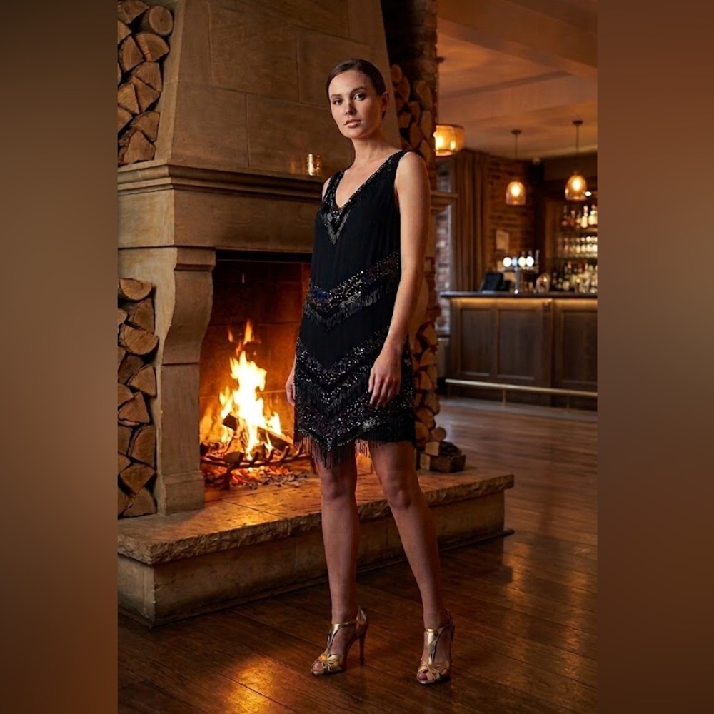 Nina Kaufman Black Sequin Midi Dress